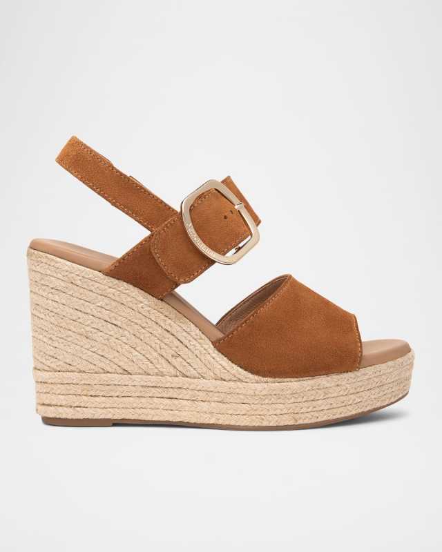 Suede Buckled Strap Espadrille Wedge Sandals